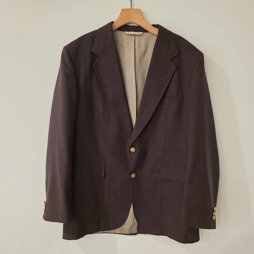 Vintage Stafford Blazer Burgundy Gold 2-Button Jacket Sport Coat‎ USA Mens 42L